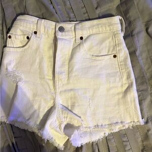 Levi's White High-Waist Distressed Denim Shorts